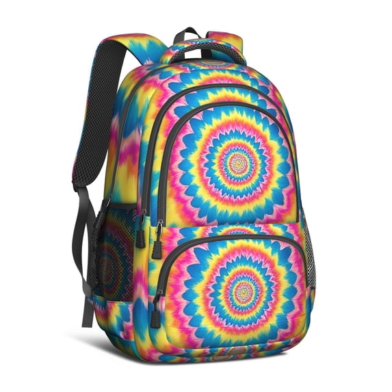 Pink and Yellow Tie Dye Pattern Backpack for School, Cute School Bag with Adjustable Shoulder Straps and Padded Back, 16.9"x12.6"x5.9"