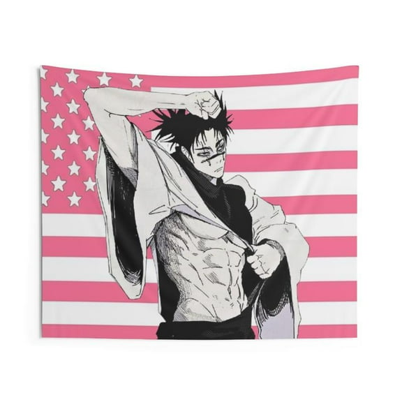 Pink anime Choso Tapestry, Fun Anime JJk Wall Decor, Durable Polyester Wall Hanging