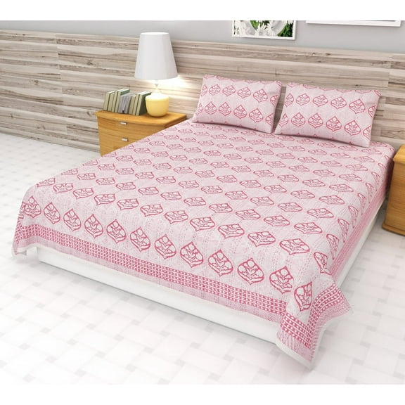 A And E Textiles House Pink artistry kantha quilt Pink and White Handmade Kantha Indian cotton handmade making quilt bedding bedspread throw