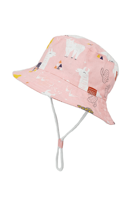 Pink baby llama bucket Sun Protection Hat for Kids Toddler Boys Girls Wide Brim Summer Play Hat Cotton Baby Bucket Hat Chin Strap infant Toddler 2- 6 years