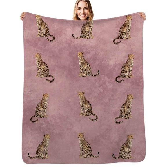 Pink background cheetah repeat pattern Flannel Blanket Warm Soft Bedding Throws Winter Camping Chair Sofa Bed