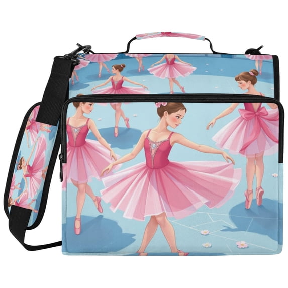 Pink-ballet Class Printed Zipper Binder with Handle&Shoulder Strap 2 inch 3 Ring 500+300 Sheet Capacity File Folder Organizer