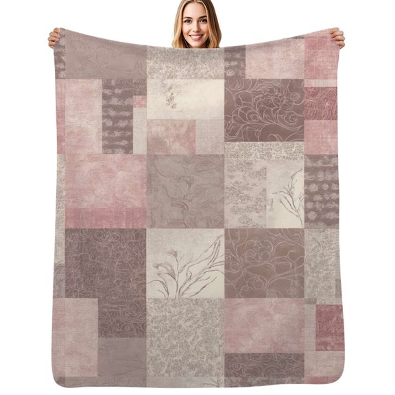 Pink beige patchwork wallpaper design Soft Blanket Travel Bedding Throws Flannel Bedspread Sofa Bed Cover
