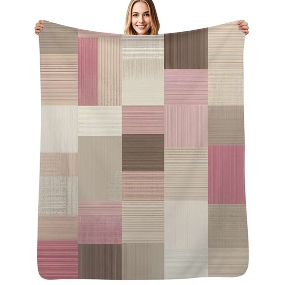 Pink beige striped patchwork design Soft Blanket Travel Bedding Throws Flannel Bedspread Sofa Bed Cover