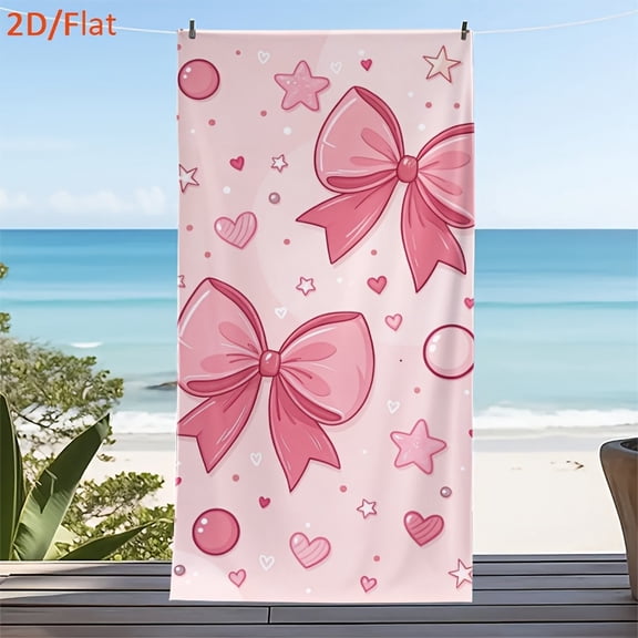 Pink bow beach towel, sweet and cute summer essential seaside vacation products, theme beach towel, summer beach towel, rectangular towel, quick-drying water absorption,