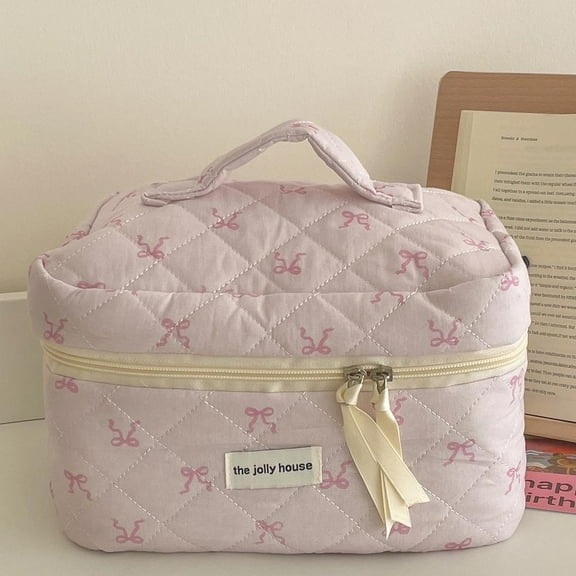 Pink bow makeup bag, Stylish Cosmetic Bag with Korean Style Bow Design
