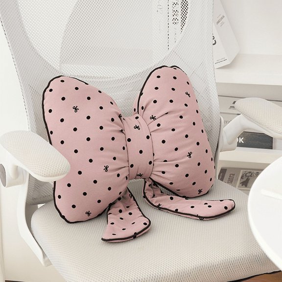 Pink bow ribbon couch pillow imitation rabbit fur comfortable car seat cushion ins style simple all-match back cushion
