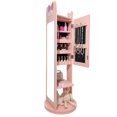 thumbnail image 1 of Pink, bow-themed, MDF (medium-density fiberboard) painted finish, 1-door, 1-shelf, rotatable base, children's jewelry mirror cabinet, 1 of 13