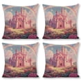 thumbnail image 1 of Pink castle rainbow flowers Linen toss pillowcase Decoration pillowcase Gift preferred 20x20" Cushion cover 4 set Sofa pillowcase Sofa bedroom living room car, 1 of 5