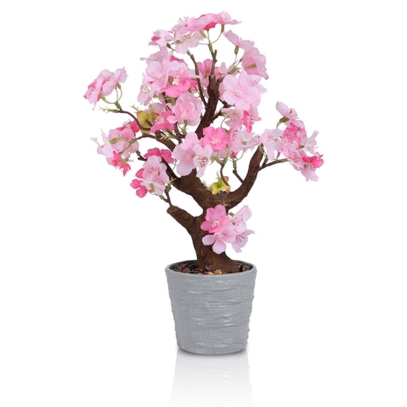 Small Artificial Pink Cherry Blossom Bonsai Tree Decor 13.4'' Tall Faux Cherry Blossom Tree Potted Desk Display with Bonsai Pot Decorative Artificial Floral Realistic Wood for Home Office Decor