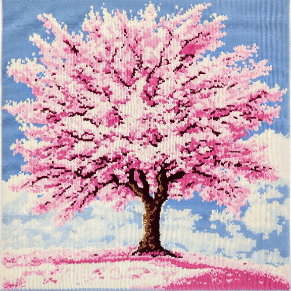 Pink cherry tree 11CT Needlepoint Pillow Kit Stamped Cross Stitch Pillow Kits 18x18inch