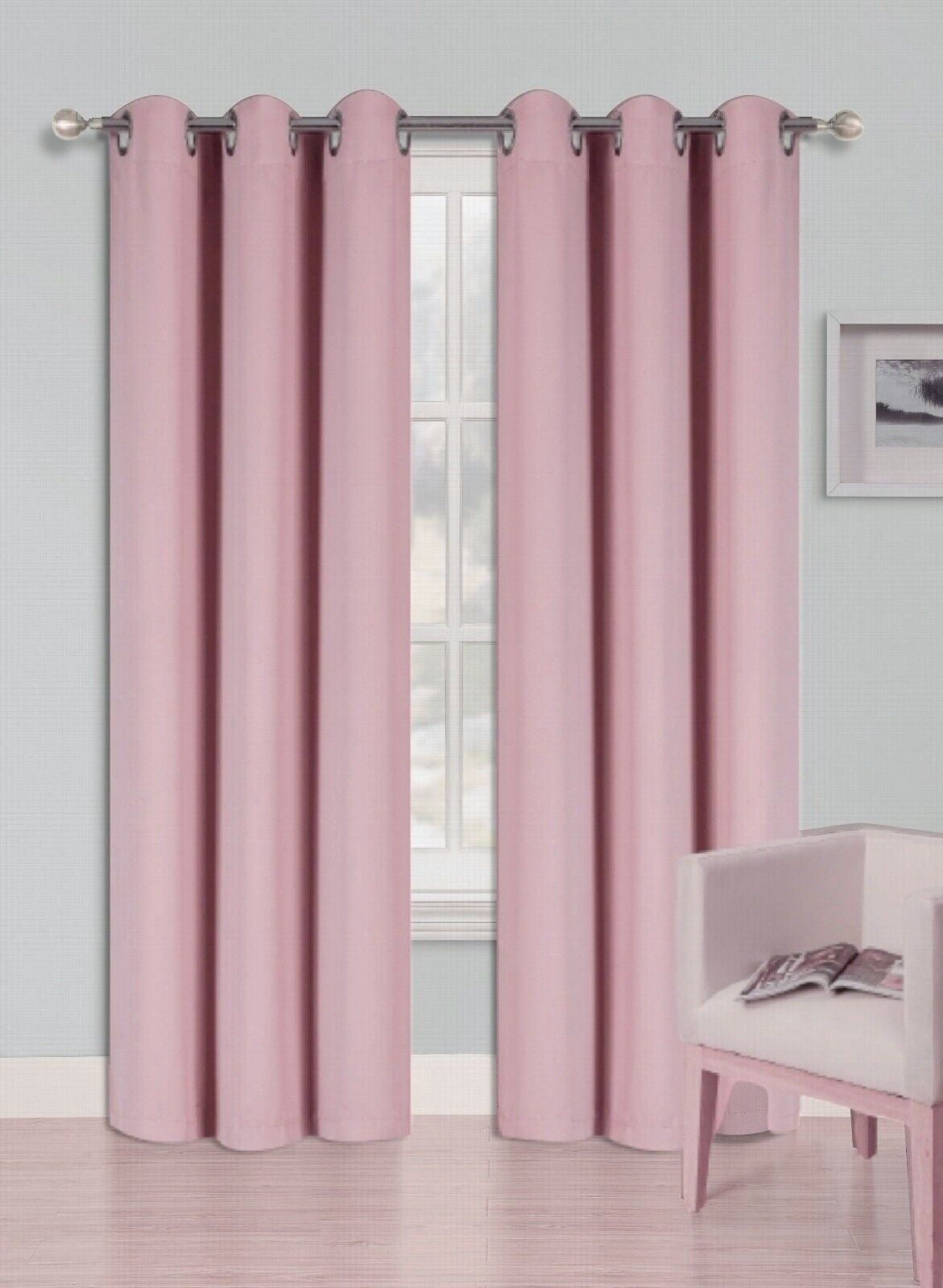 Pink color K68 2-Piece indoor and outdoor thermal unlined sun blocking grommet window curtain set of 2 panels 37" inch x 84" inch 100% privacy