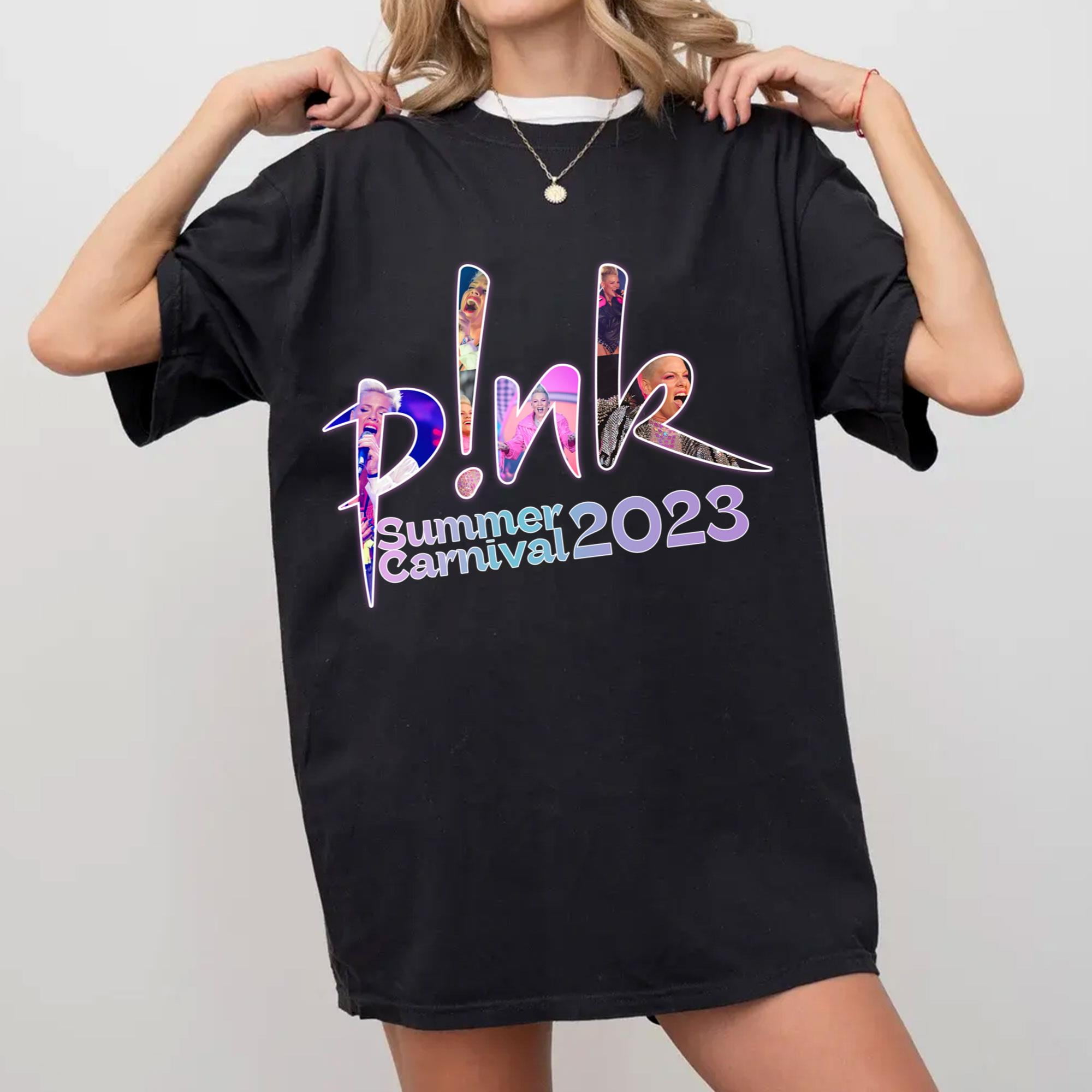 Pink concert tshirt. Personalised Summer Carnival 2024 Tour Tshirt