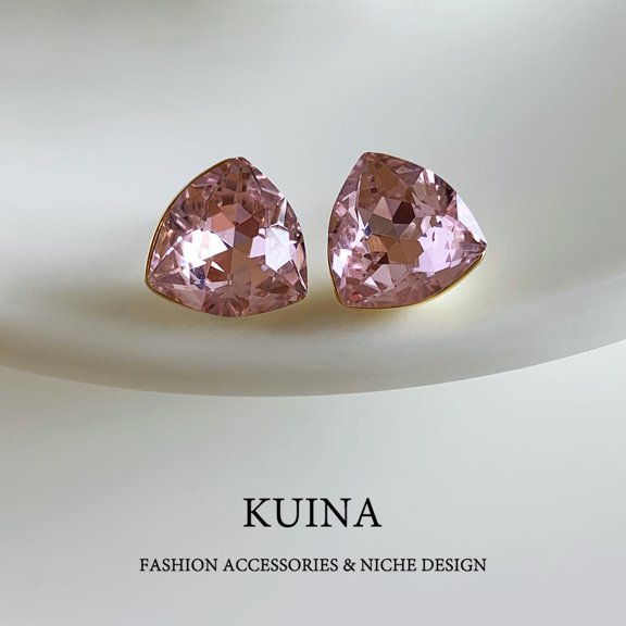 Pink crystal earrings female new explosive models light luxury temperament senior sense of pure silver needle earrings personalized unique versatile earrings