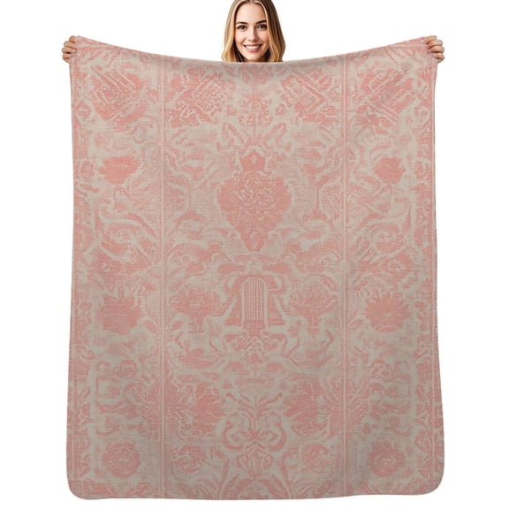 Pink damask fabric design texture Flannel Blanket Warm Soft Bedding Throws Winter Camping Chair Sofa Bed