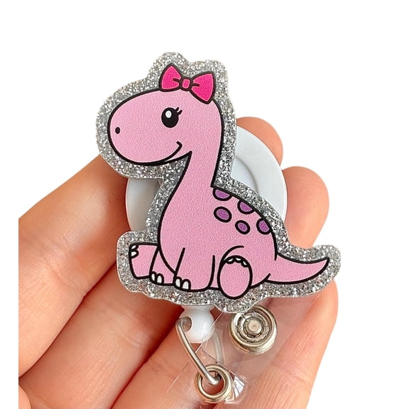 Pink dinosaur Badge Reel, Cute Dino Work ID Badge Reel, Badge buddy, Coworker Gift