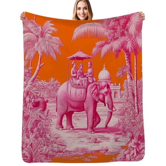 Pink elephant tropical riders paradise Flannel Blanket Warm Soft Bedding Throws Winter Camping Chair Sofa Bed