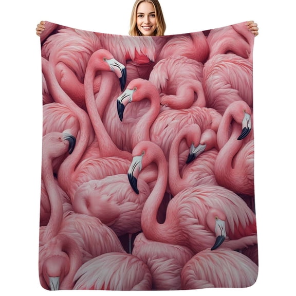 Pink flamingos crowded together closely Flannel Blanket Warm Soft Bedding Throws Winter Camping Chair Sofa Bed