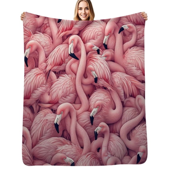 Pink flamingos crowded together closely Flannel Blankets Soft Warm Throw Blanket Autumn Camping Bedroom Aesthetic Bedspread