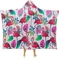 thumbnail image 1 of Pink-flamingos-palms-leaves Wearable Blanket Women Men Hooded Blanket Adult Plush Poncho Lightweight Soft, 1 of 6