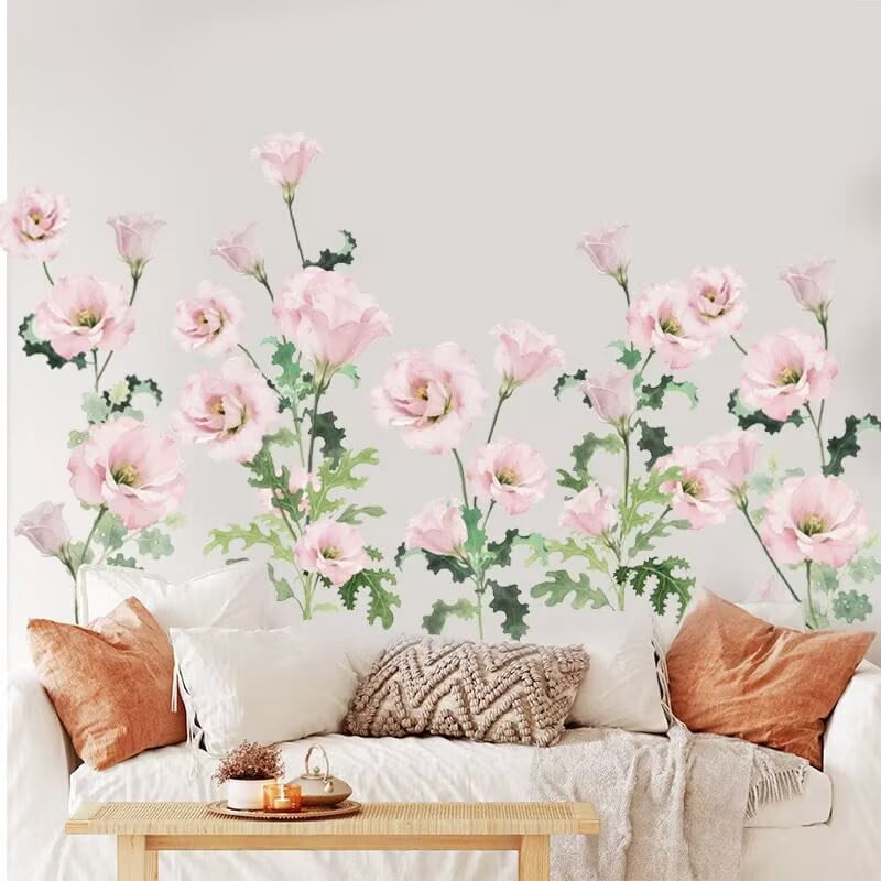 Pink flower stickers, plant flower stickers, plant wall stickers ...