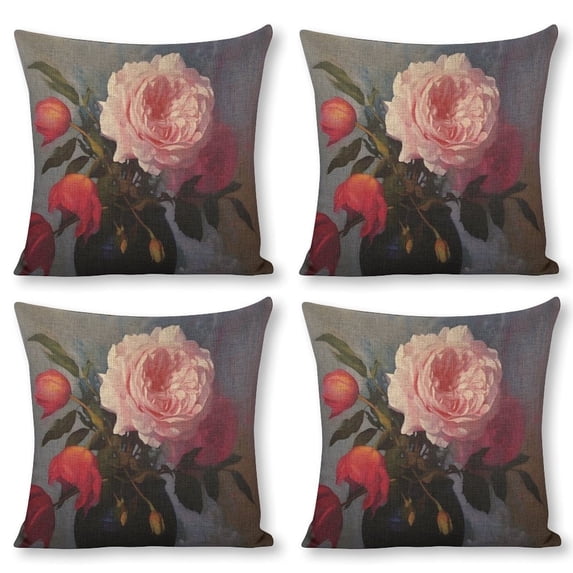 Pink flowers Linen toss pillowcase decoration pillowcase gifting preferred 20x20 inch cushion cover 4 sets sofa pillowcase sofa bedroom living room car