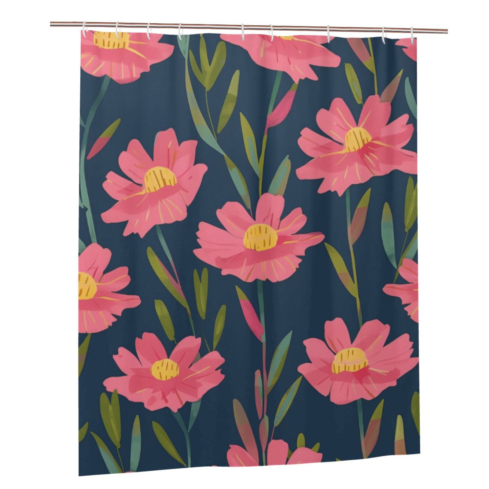Pink flowers pattern on dark blue background Shower Curtain for