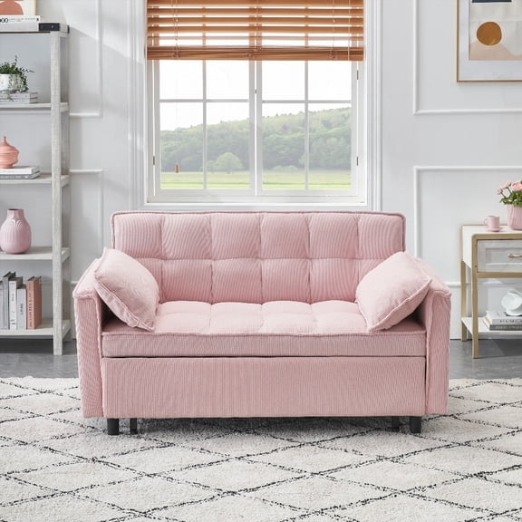 Pink folding sofa bed - adjustable back, adult chair bed with solid wood frame