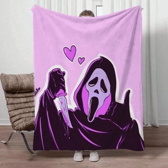Pink ghost face heart-shaped plush, flannel blanket office nap, sofa bed, available in all seasons(30*40IN)