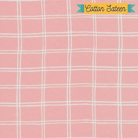 "Pink gingham cotton sateen fabric, Cloud 9 Fabrics Wildflower organic, Sold By The Quarter Yard"