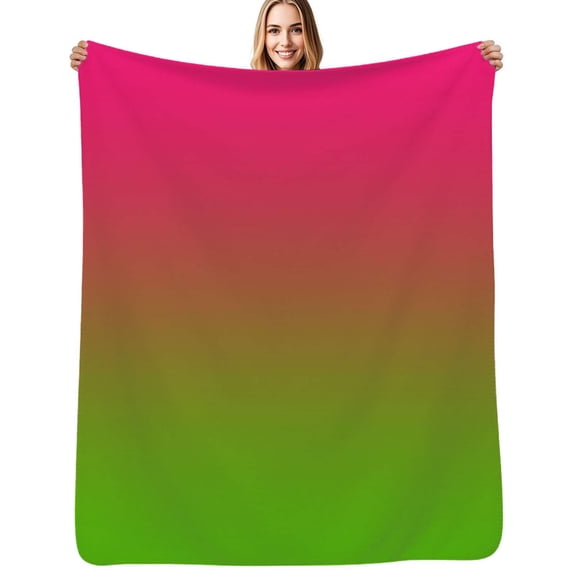 Pink green gradient Flannel Blankets Soft Throw Blanket Winter Travel Office Outdoor Bedspread