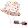 Unicorn Bucket Hat with Sunglasses Set for Kids, UPF 50+ UV Protection Foldable Sun Hat and Silicone Frame Sunglasses for Girls 4-6 Years