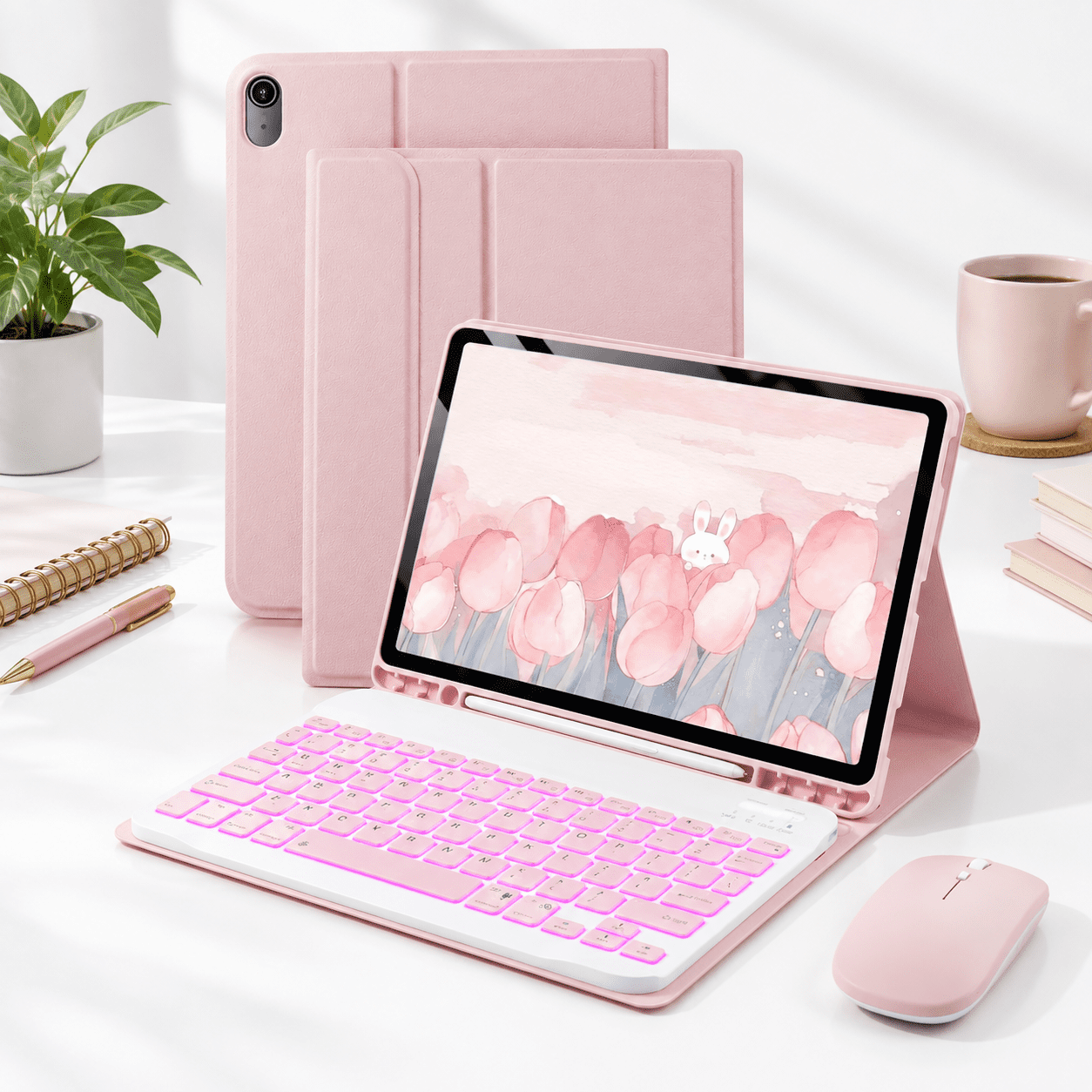 Pink Ipaf Pink iPad Air 11/ 5th/ 4th-10.9/11 inch Tablet Case with Backlit and ...