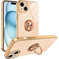 thumbnail image 1 of for Pink iPhone 15 Plus Case with Ring Holder Kickstand [with Magnetic] Soft TPU Bumper, Glitter Gold Electroplated Cover Full Camera Protective Phone Case for iPhone 15 Plus 2023, 1 of 13