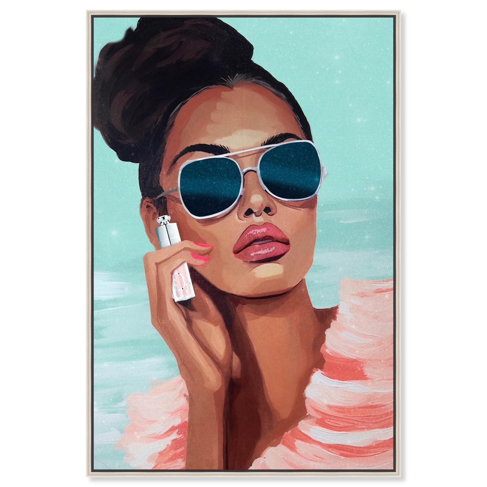 Pink and Aqua Canvas Art Print with Silver Frame, 10" x 15"