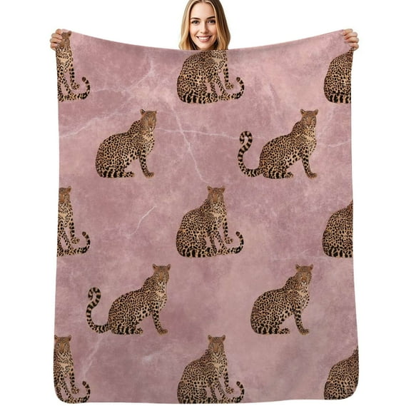 Pink marble leopard print fabric Soft Blanket Travel Bedding Throws Flannel Bedspread Sofa Bed Cover
