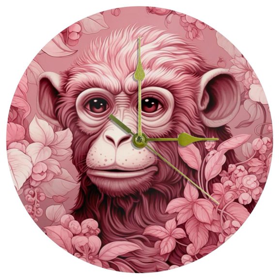 Pink monkey orangutan 9.8 Inch Round Acrylic Silent Wall Clock, Non Ticking Battery Powered for Kitchen, Bedroom, Living Room, Office - Modern Wall Clocks from Amazon