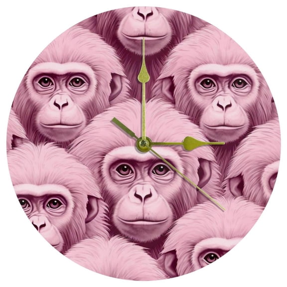 Pink monkey orangutan Circular Acrylic Wall Clock - Elegant Timepiece for Home Dcor - Modern Design with Quartz Movement - Silent Ticking - 12 inch Diameter