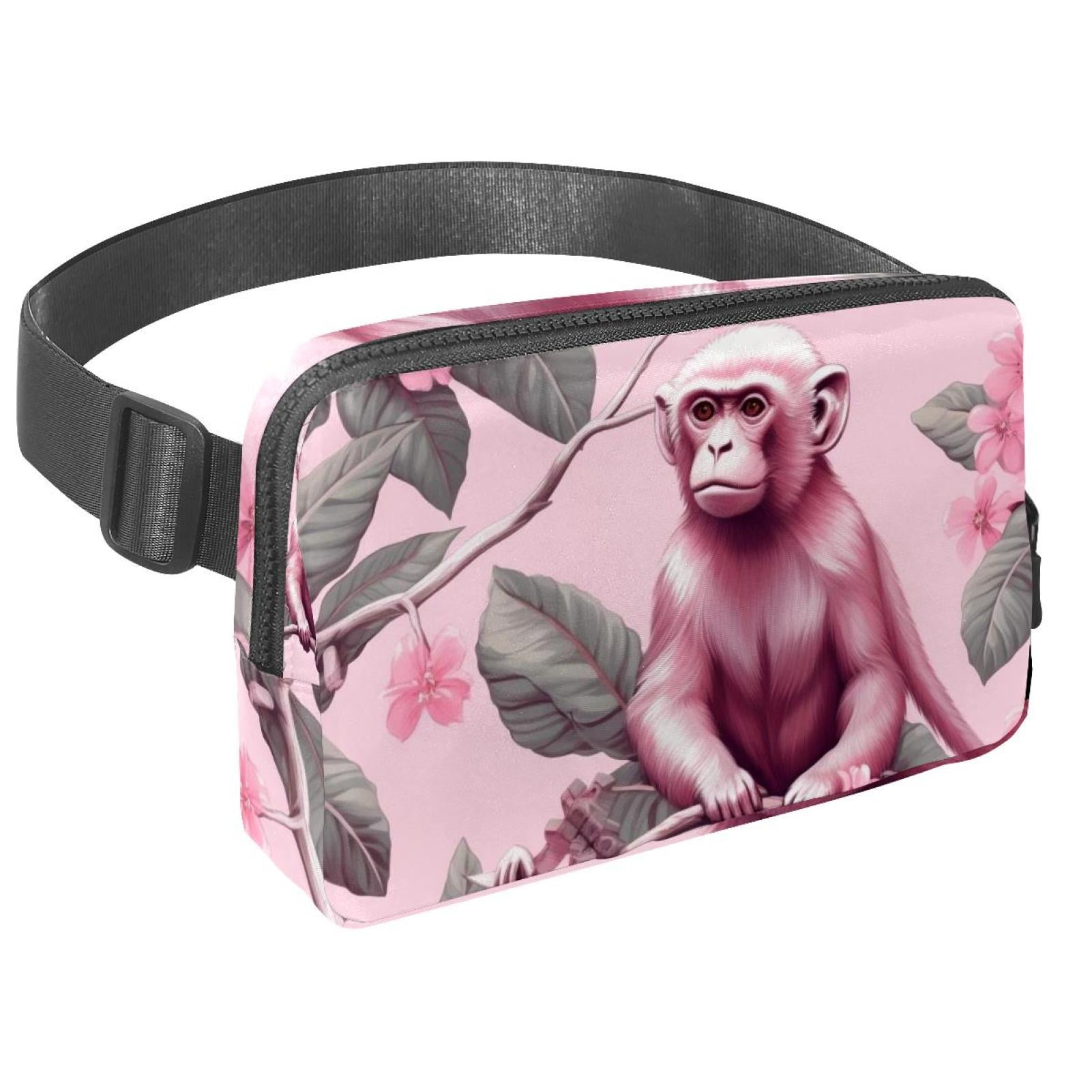 Pink monkey orangutan Lightweight Adjustable Fanny Bag Running Belt Waist Pack with Extension Strap Unisex