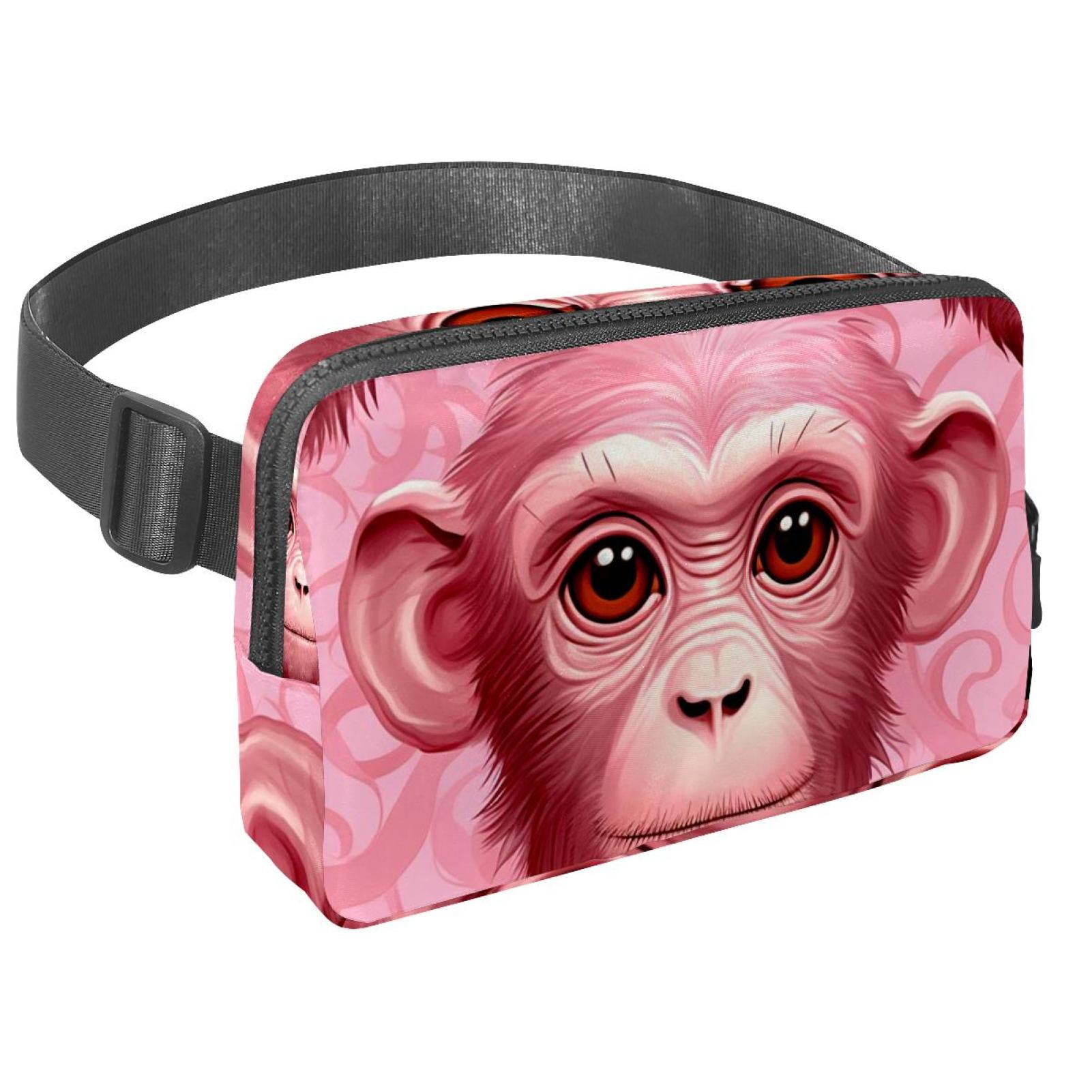 Pink monkey orangutan Lightweight Adjustable Waist Packs Crossbody Bag Fanny Pack with Extension Strap Unisex