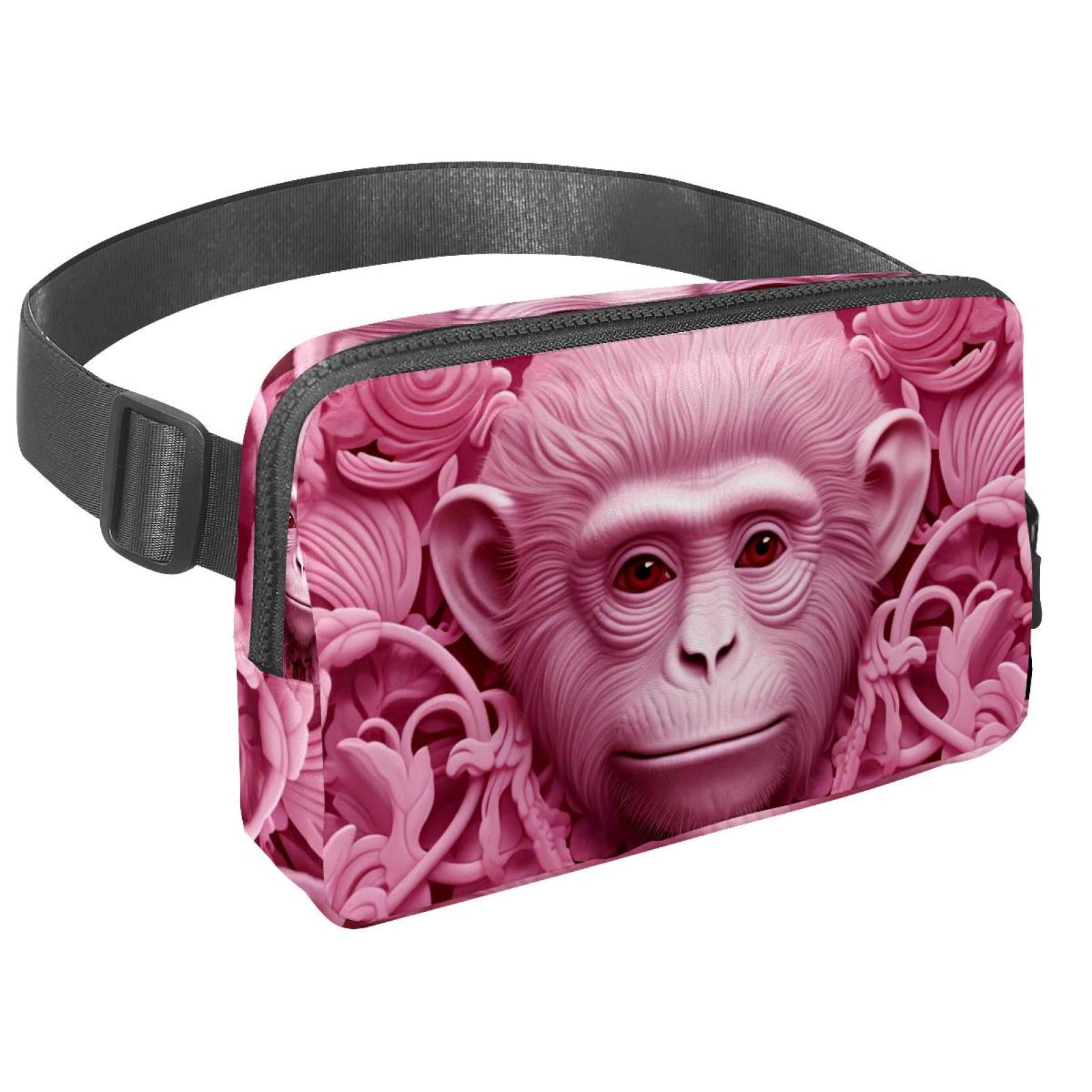 Pink monkey orangutan Running Belt Fanny Packs Waist Packs with Extension Strap Unisex Lightweight Adjustable
