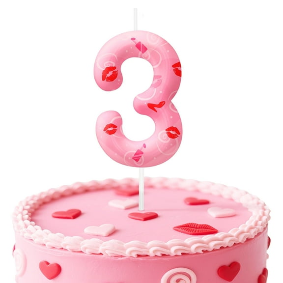 Pink number 3 candle, 3 birthday candle, lipstick print Birthday Number Candles are suitable for weddings, anniversaries and birthday celebrations of digital candle cake top decoration supplies.
