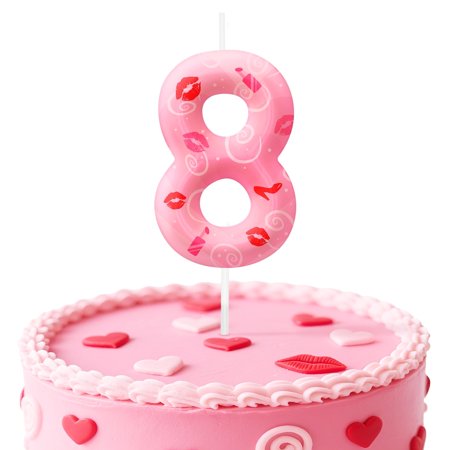Pink number 8 candle, 8 birthday candle, lipstick print Birthday Number Candles are suitable for weddings, anniversaries and birthday celebrations of digital candle cake top decoration supplies.