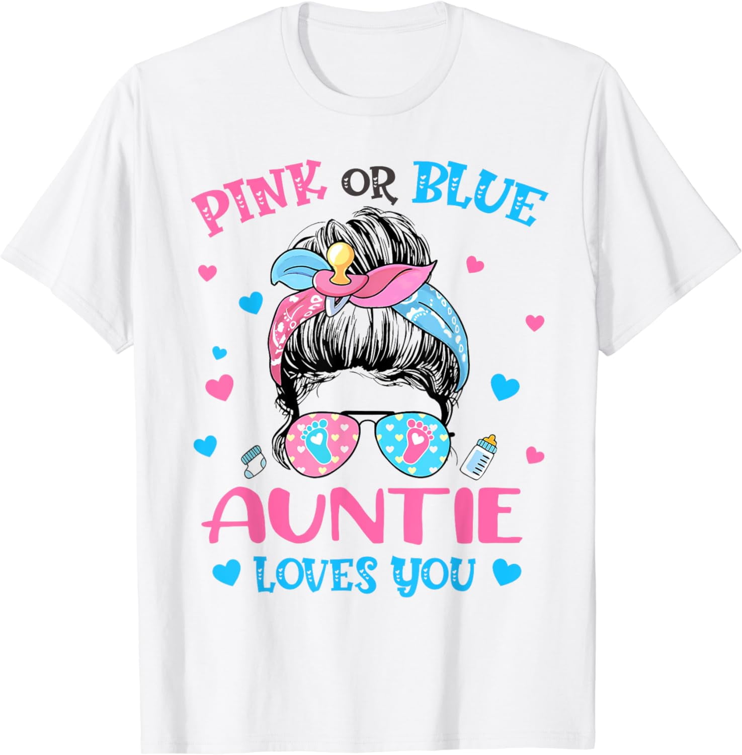 Gender Reveal Party T Shirts Aunt Auntie Pink Blue Love You