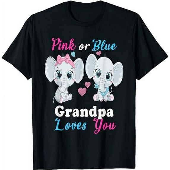 Pink or Blue Grandpa Loves You Elephants Baby Gender reveal T-Shirt