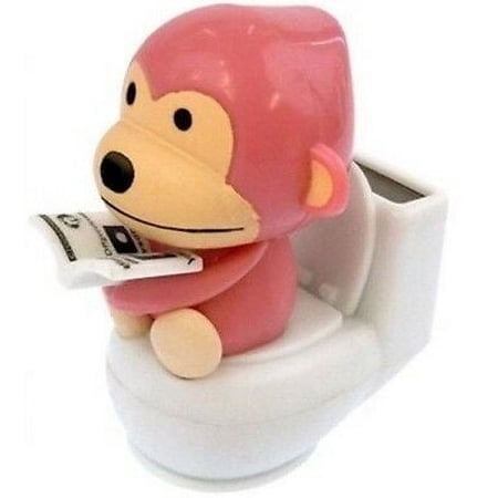 Pink or Teal Solar Power Motion Toy - Monkey on Toilet - Assorted