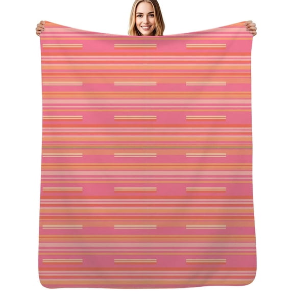 Pink orange horizontal stripes simple pattern Flannel Blankets Soft Throw Blanket Winter Travel Office Outdoor Bedspread