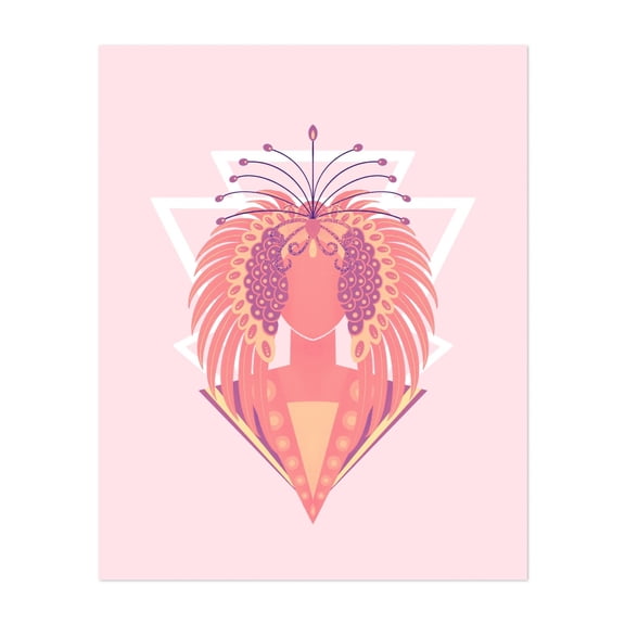 Pink phoenix - Illustration Geometric Abstract Modern Art Surrealism Pastel Psychedelic Minimalist Unframed Wall Art Print 6 x 8 inches