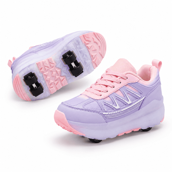 Pink-purple 5 Adult Quad Roller Skate Sneakers with Detachable Wheels