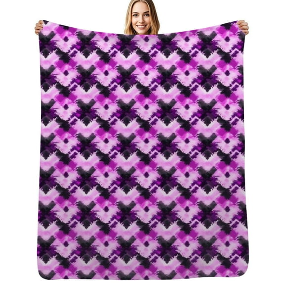 Pink purple ikat pattern design Flannel Blanket Warm Soft Bedding Throws Winter Camping Chair Sofa Bed